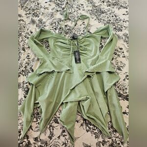 Dolls Kill Current Mood F is for Fairies Handkerchief Sage Green Dress